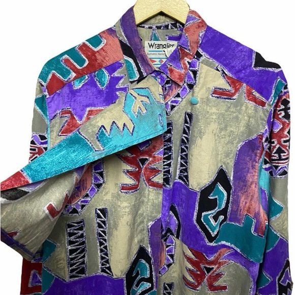 Vtg Rare Wrangler Authentic Western Aztec Cowboy Button Down Navajo Native SizeM - Picture 4 of 5